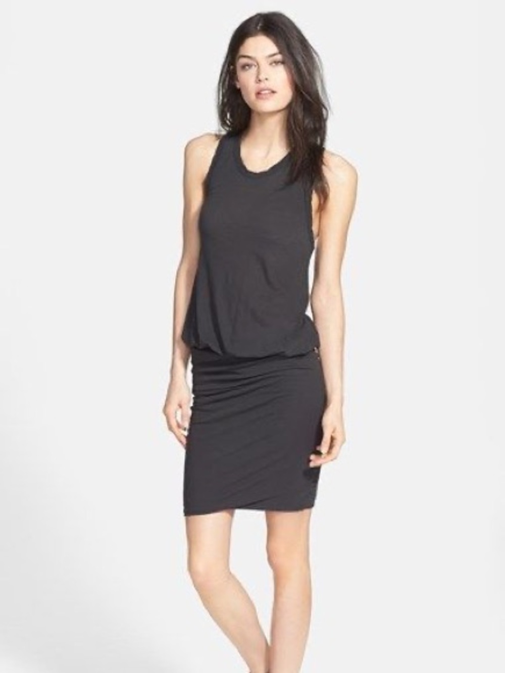 James Perse Black Racerback Ruched Dress Size 3